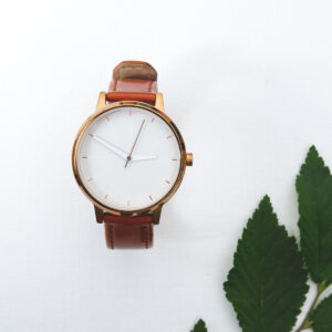 watch-with-leather-strap-near-leaves Ρολόι 013